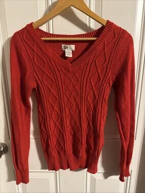 SO Red Cable Knit Sweater Juniors M Long Sleeve